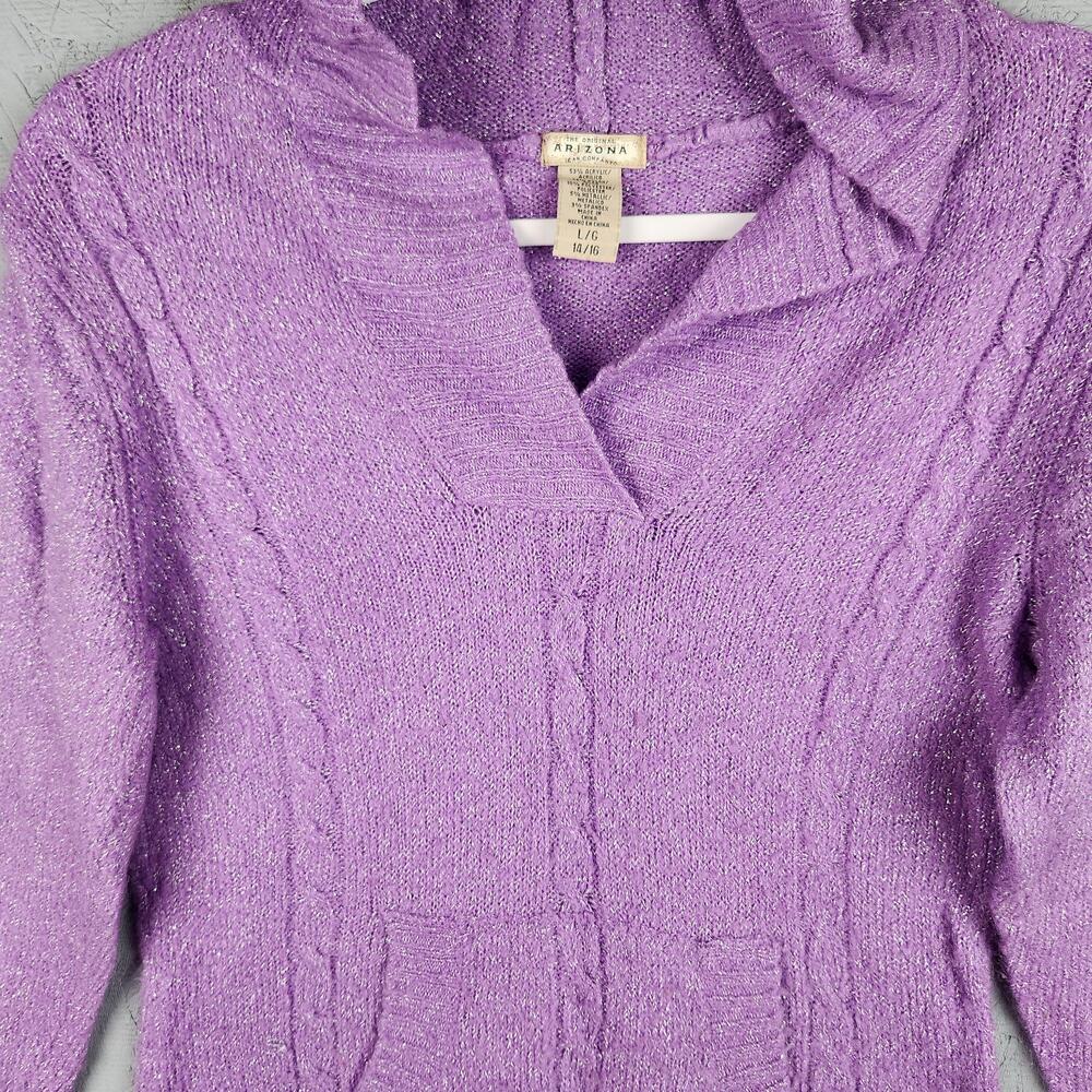 Vintage Arizona Jean Company Sweater Girls 14-16 Purple Hooded Sparkle Knit